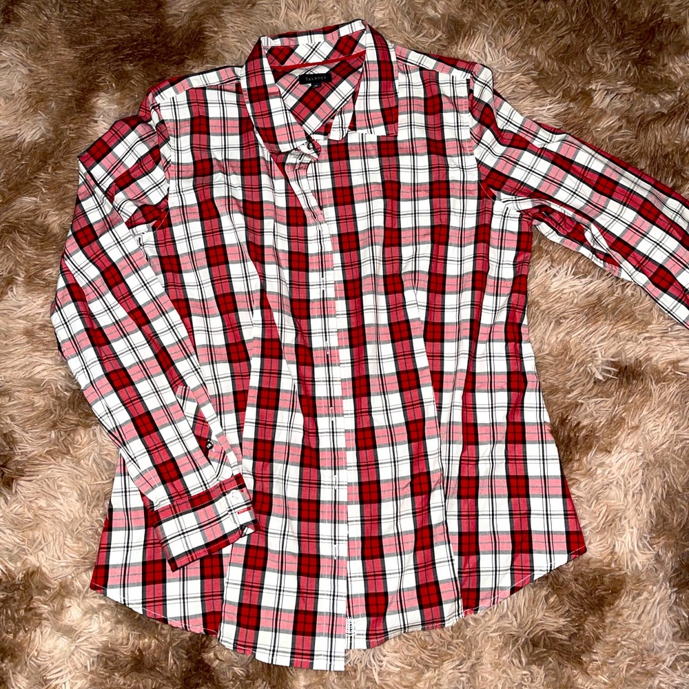 Talbots Red, Black & White Plaid Shirt